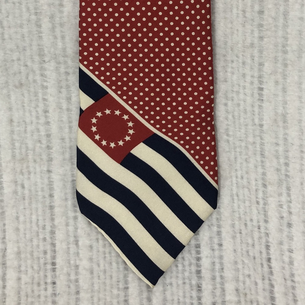 Tommy Hilfiger Mens Red Polka Dot Navy White Stripe Stars Silk Necktie Patriotic
